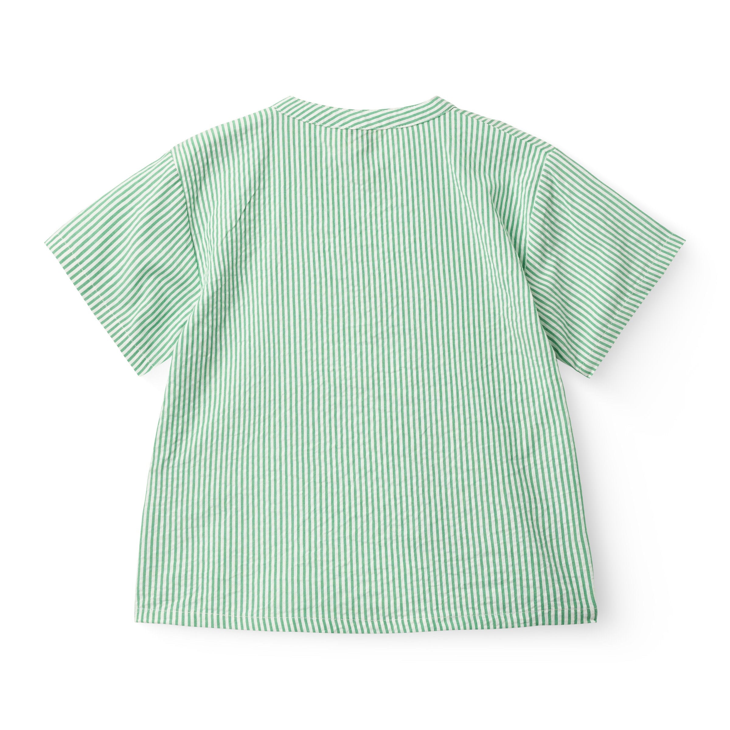 COPENHAGEN COLORS / SEERSUCKER SS BLUSE - SHARP GREEN W CREAM STRIPE