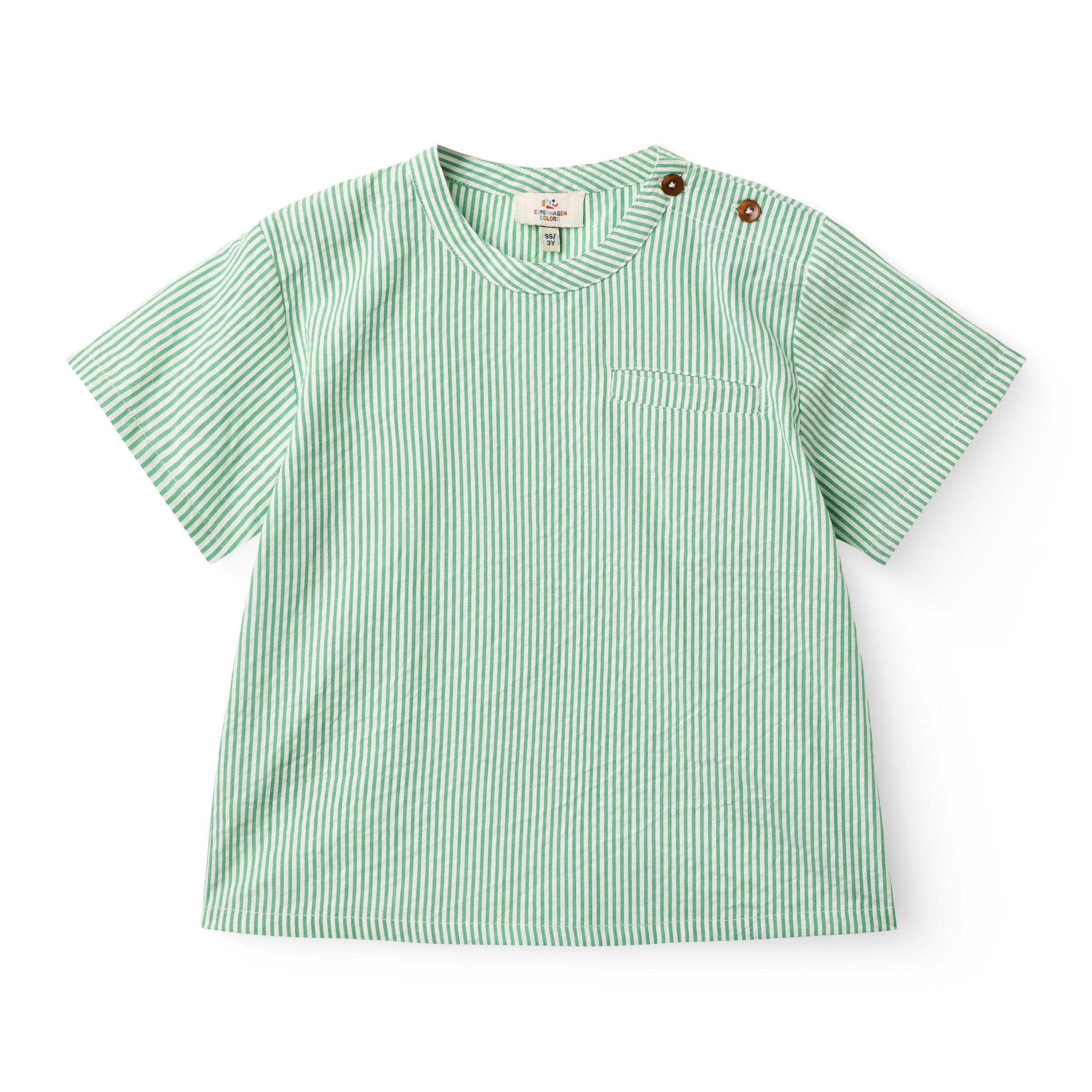 COPENHAGEN COLORS / SEERSUCKER SS BLUSE - SHARP GREEN W CREAM STRIPE