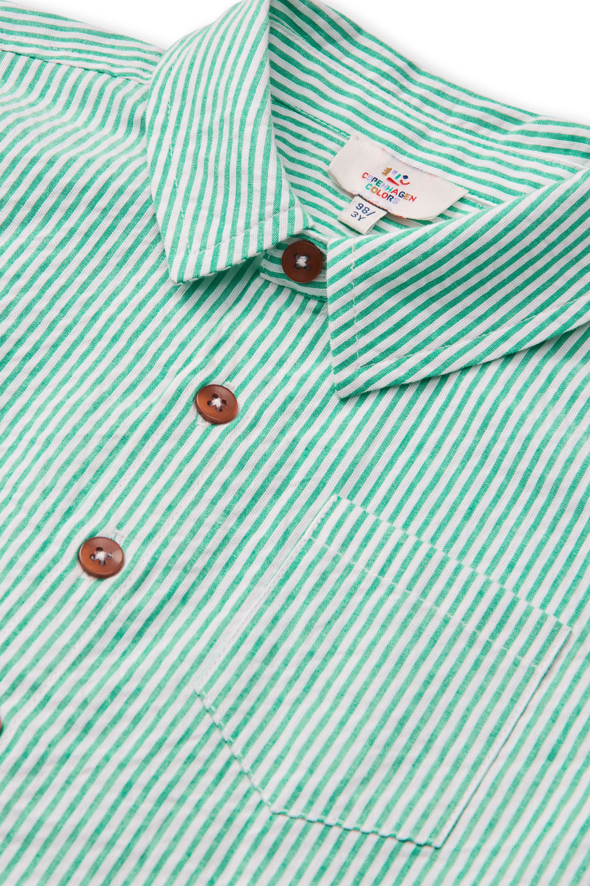COPENHAGEN COLORS / SEERSUCKER SKJORTE - SHARP GREEN W CREAM STRIPE