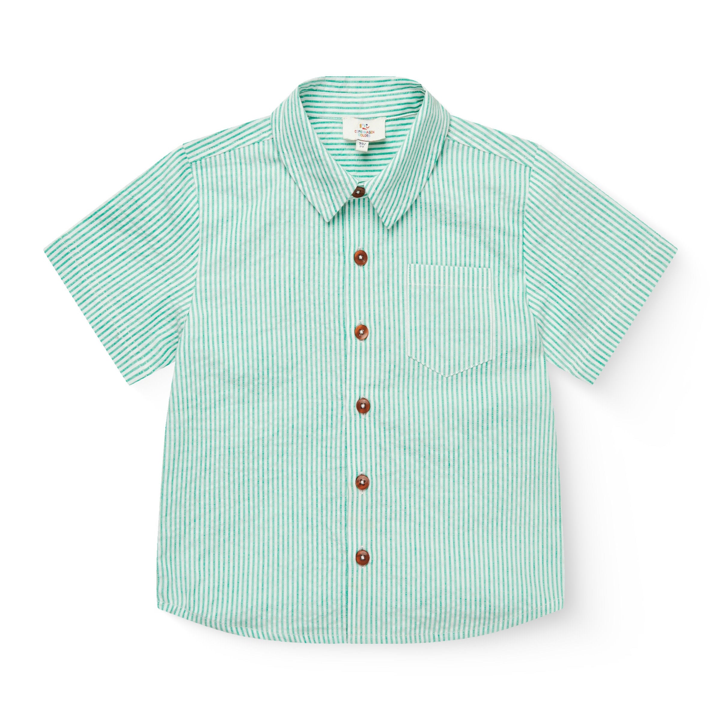 COPENHAGEN COLORS / SEERSUCKER SKJORTE - SHARP GREEN W CREAM STRIPE