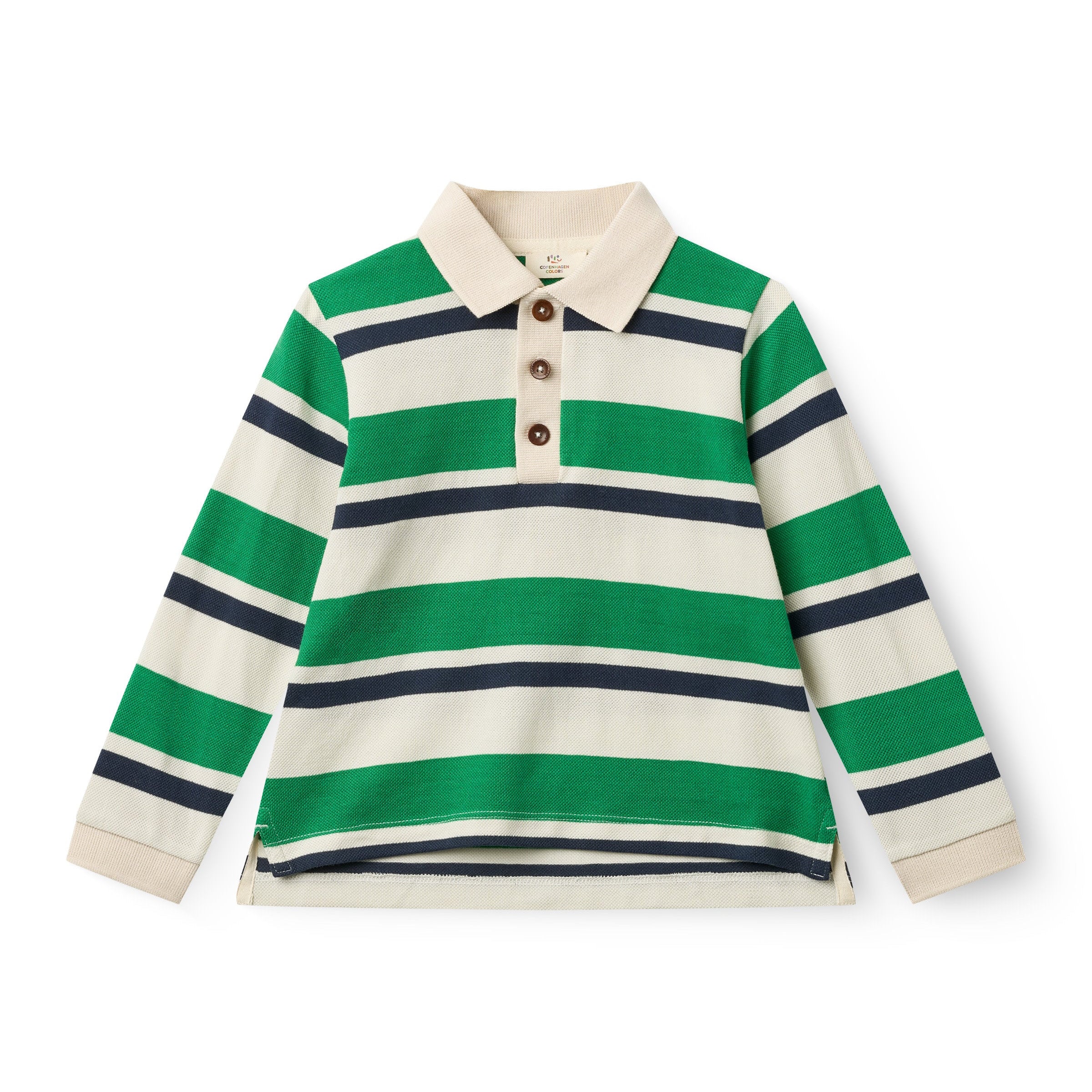 COPENHAGEN COLORS / STRIBET POLO MED LANGE ÆRMER - GREEN COMBI - Mini Monde Copenhagen