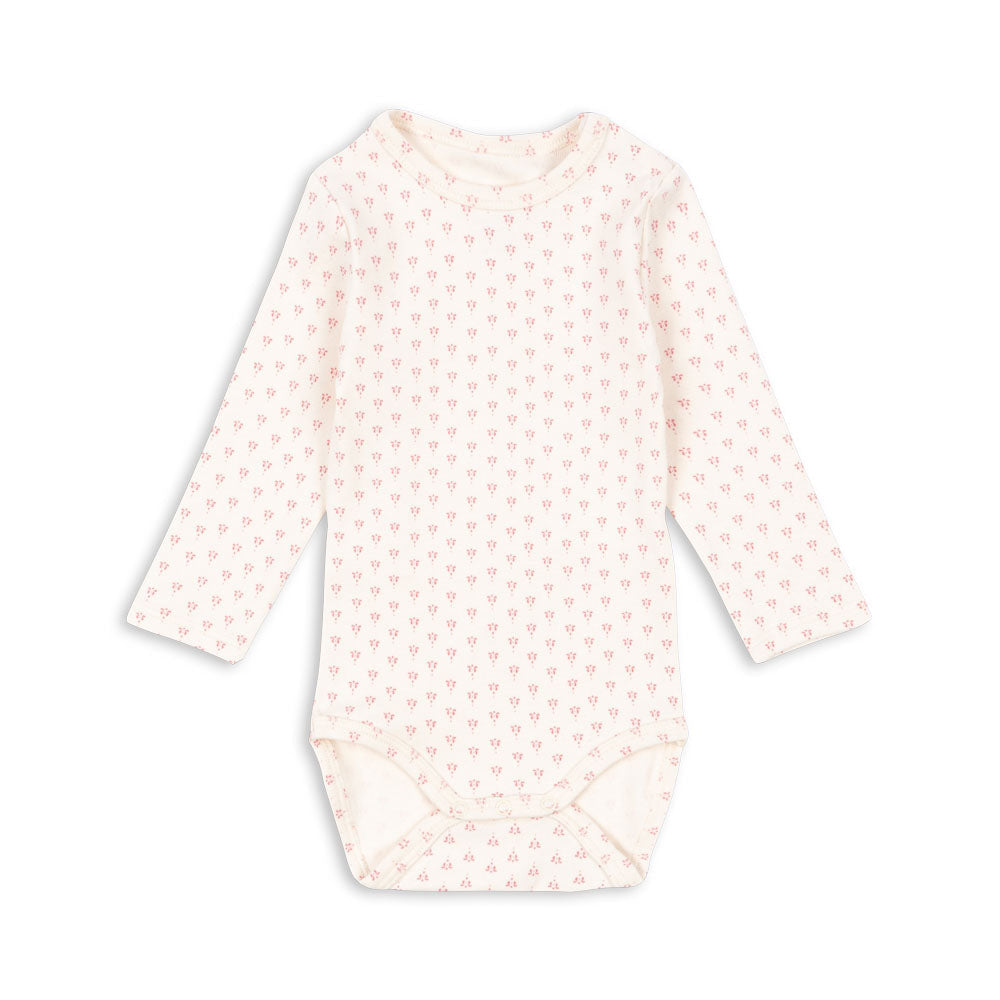 BELLO Bodystocking til baby i økologisk bomuld og modal – blød, åndbar og OCS-certificeret bodystocking med lange ærmer og trykknapper i rosa.