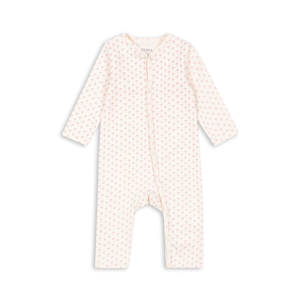 BELLO Heldragt til baby i økologisk bomuld og modal – blød, åndbar og strækbar heldragt med trykknapåbning i fuld længde i rosa.