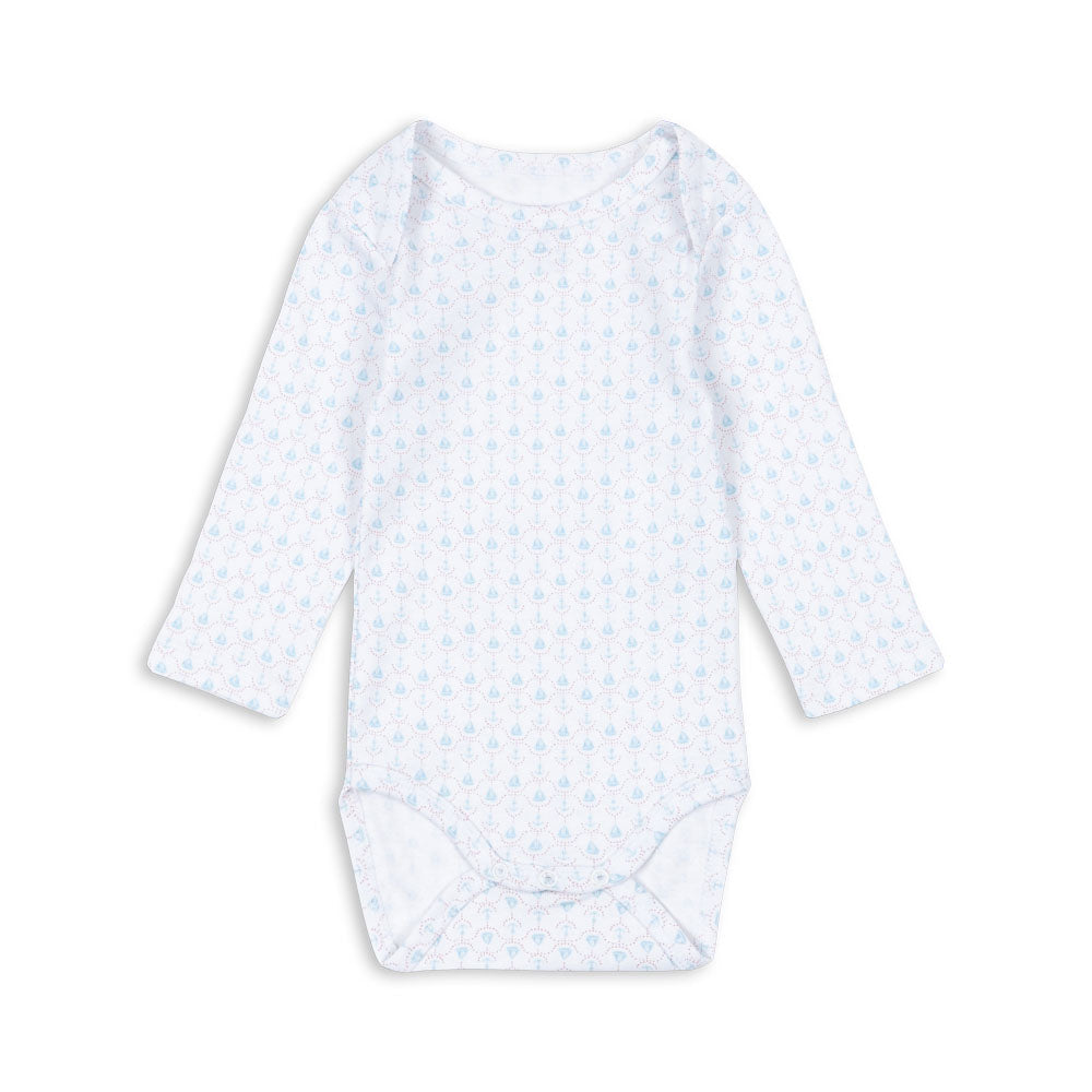 FIO LS Bodystocking – blød, økologisk langærmet babybody i fleksibelt ribstof med kuverthals og trykknapper.
