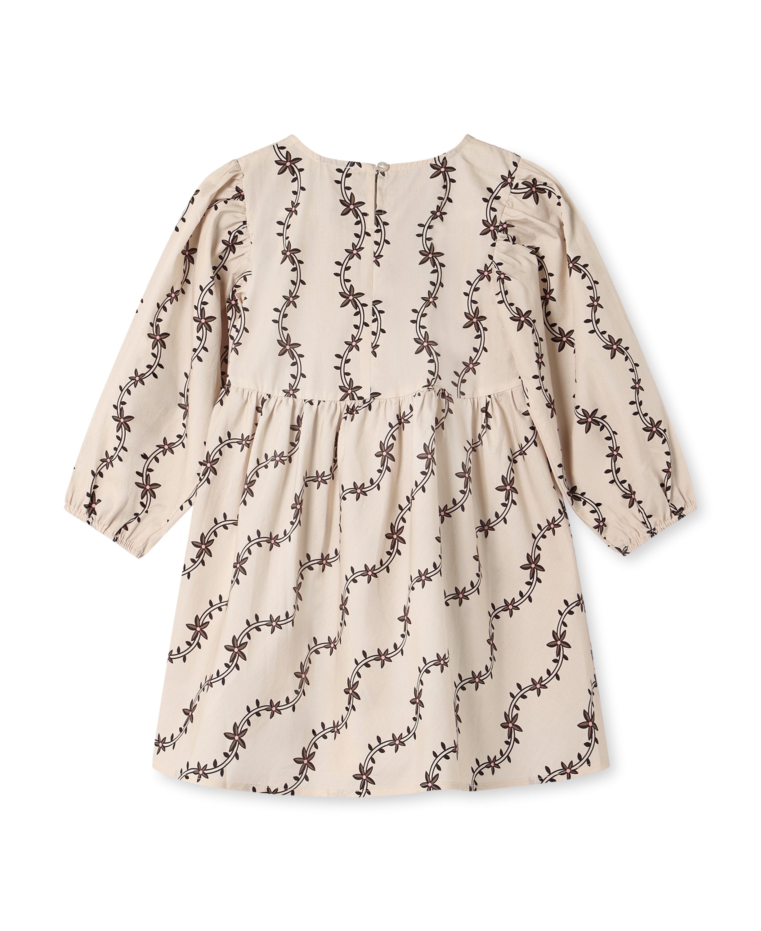 Fliink Doldy LS kjole i farven Sandshell AOP – bagsidebillede af komfortabel langærmet kjole til børn