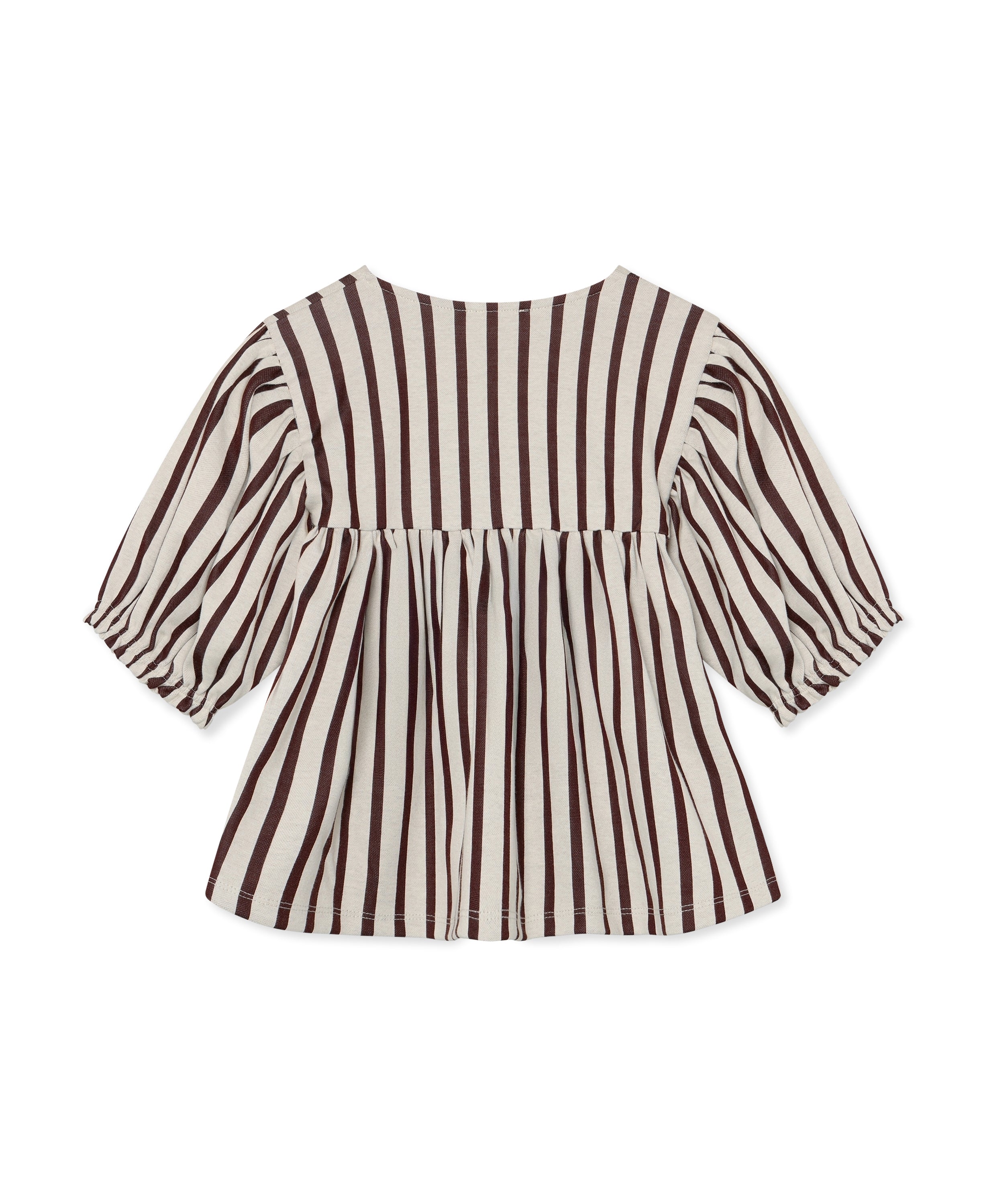 Fliink Elly 3-4 Bluse i farven Sandshell Stripe – bagsidebillede af komfortabel 3/4-ærmet bluse til børn