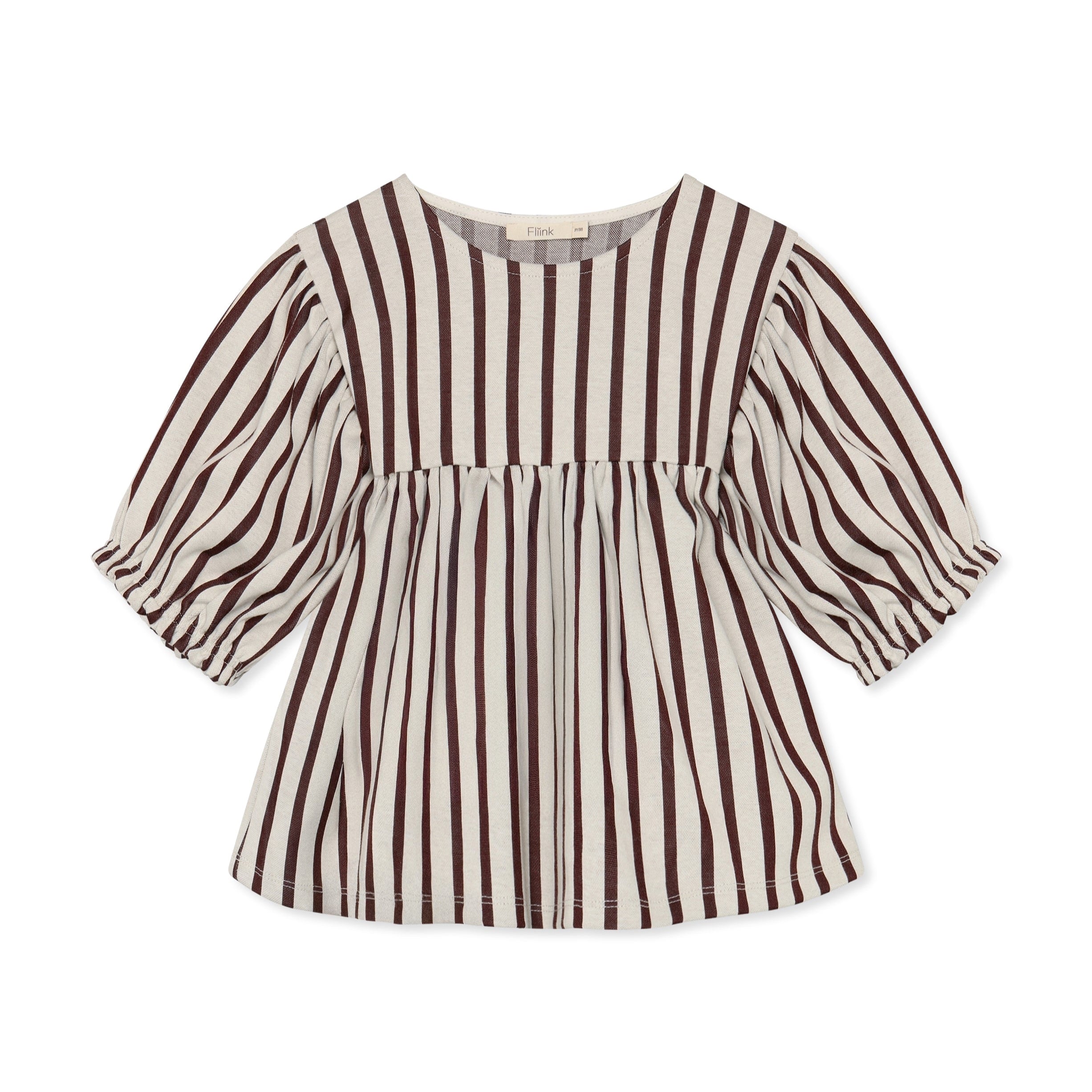 Fliink Elly 3-4 Bluse i farven Sandshell Stripe – forsidebillede af blød bluse med 3/4 ærmer og stribet mønster