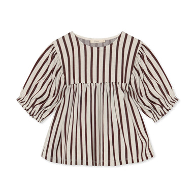 Fliink Elly 3-4 Bluse i farven Sandshell Stripe – forsidebillede af blød bluse med 3/4 ærmer og stribet mønster