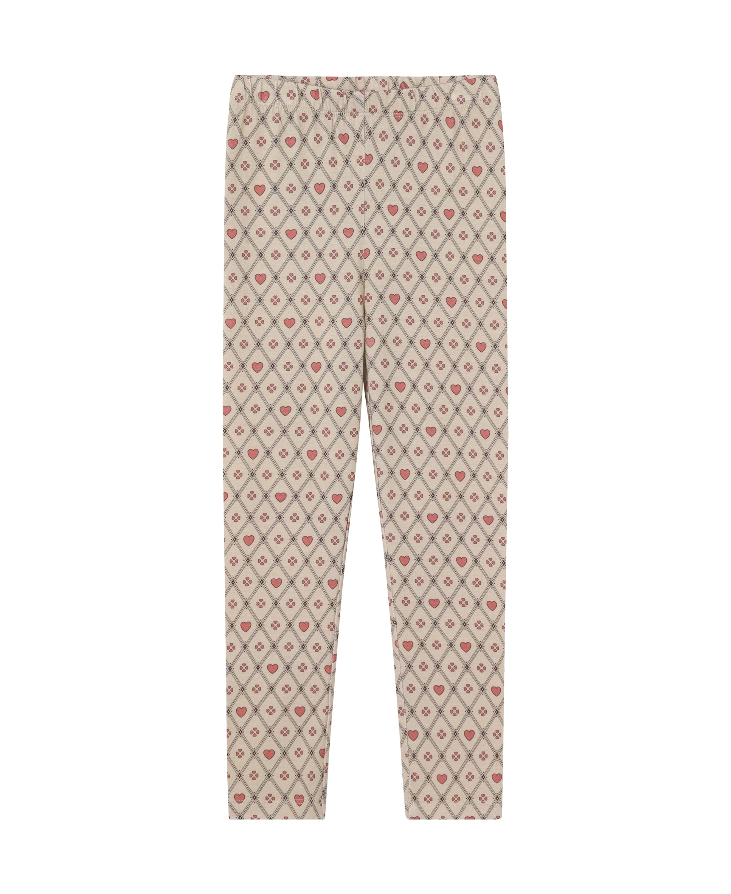 Fliink Kelly Heart Leggin i farven Sandshell Heart Top – forsidebillede af bløde leggings med hjerteprint