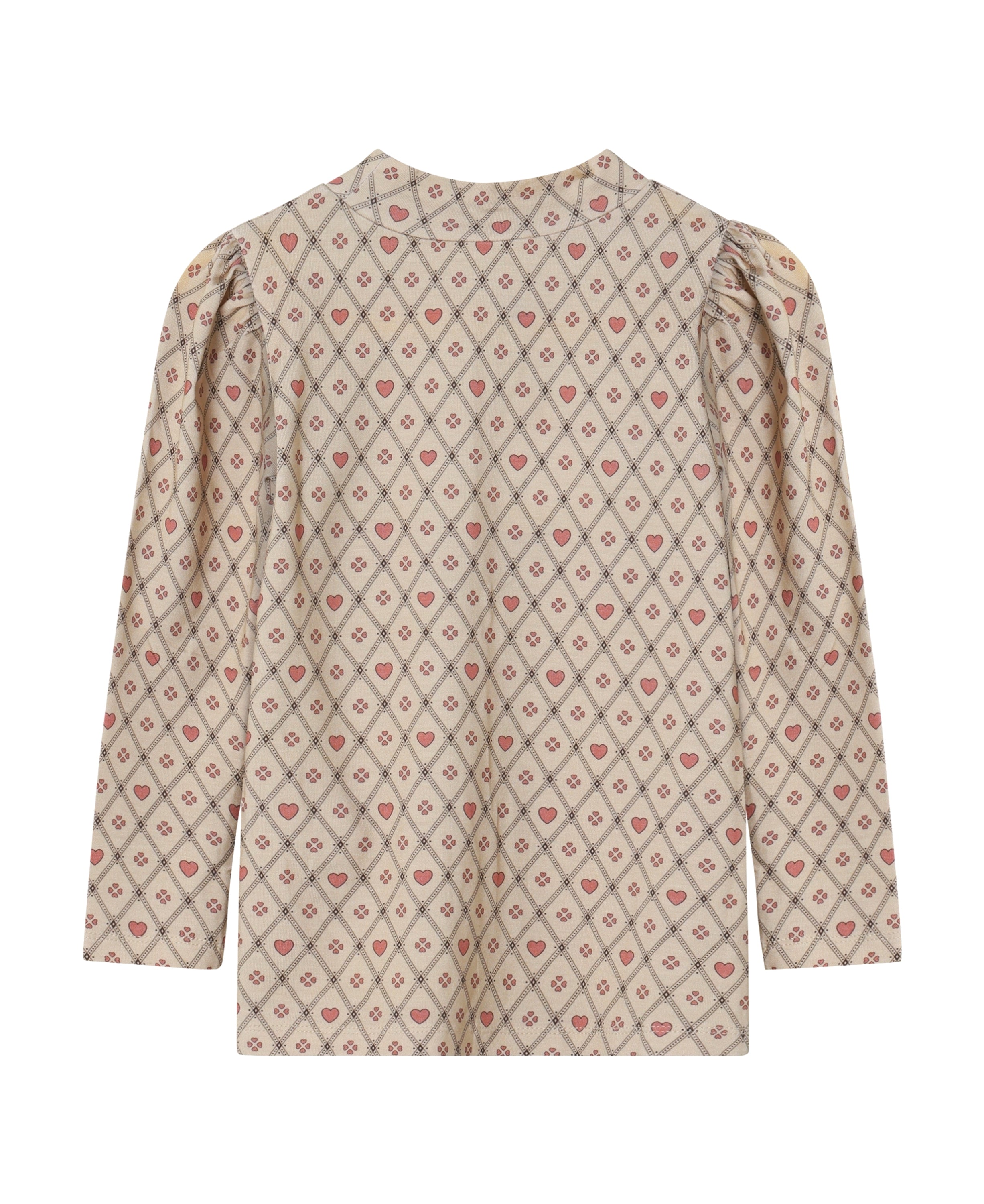 Fliink Kelly Heart LS Puff Blouse i farven Sandshell Heart AOP – bagsidebillede af let og komfortabel bluse til børn