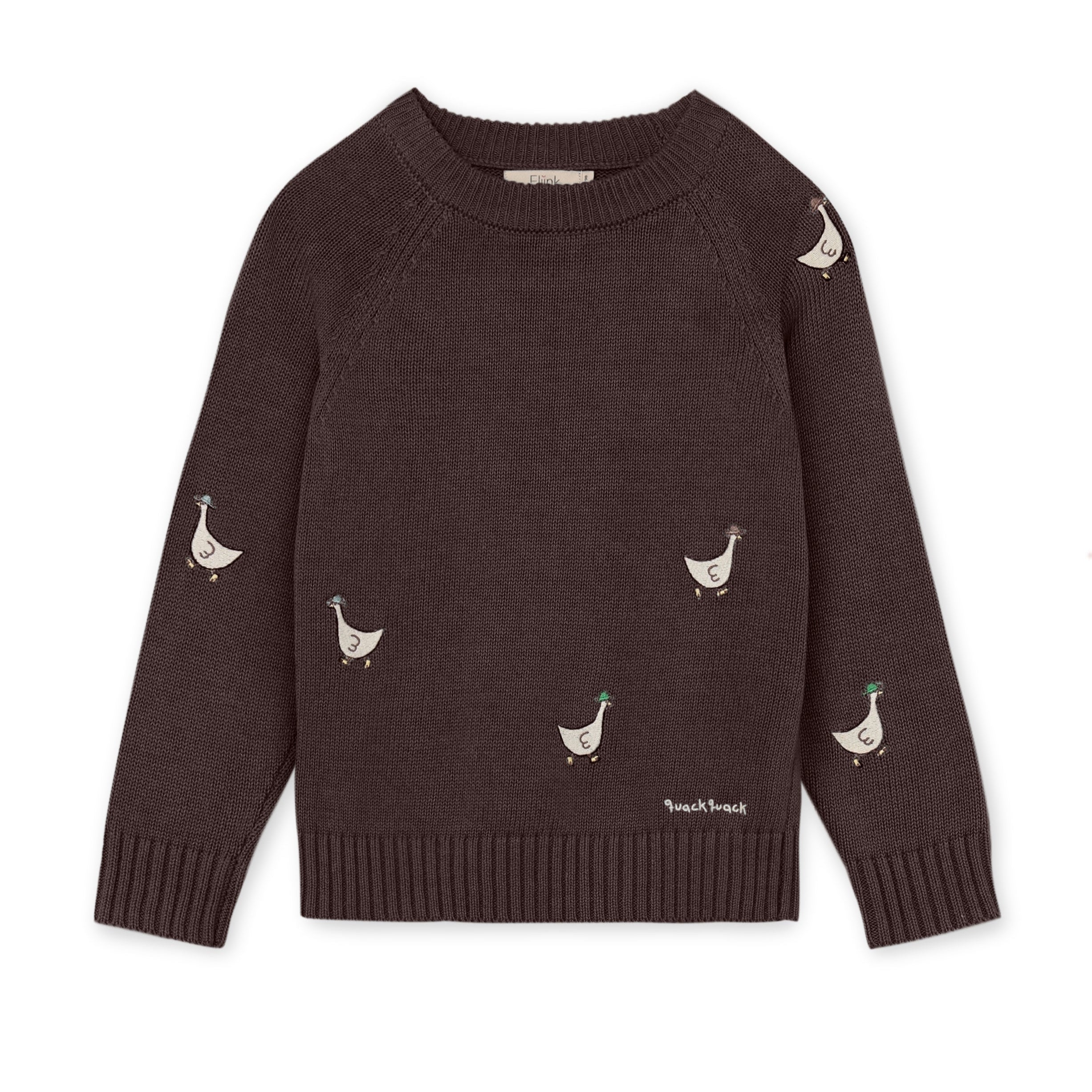 Fliink Mahdi snit pullover i farven Coffee Bean – forsidebillede af striktrøje i 100% økologisk bomuld