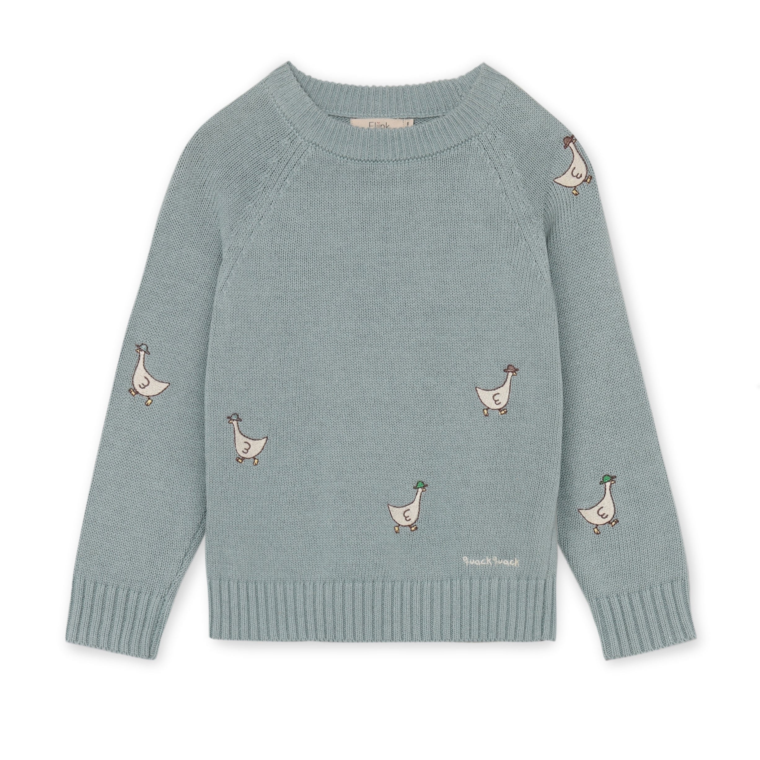 Fliink Mahdi snit pullover i farven Slate – forsidebillede af striktrøje i 100% økologisk bomuld