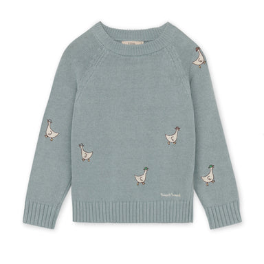 Fliink Mahdi snit pullover i farven Slate – forsidebillede af striktrøje i 100% økologisk bomuld