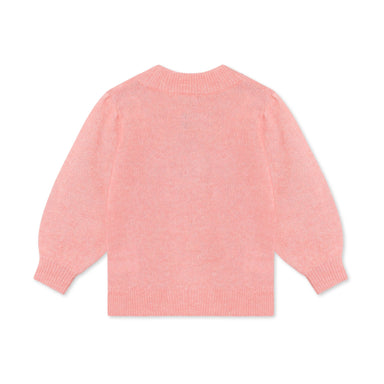 Fliink Star Puff Bluse i farven Candy Pink – bagsidebillede af strikket bluse til børn med fine detaljer